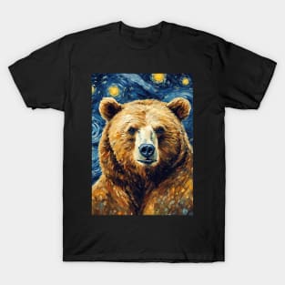 Bear Animal Painting in a Van Gogh Starry Night Art Style T-Shirt